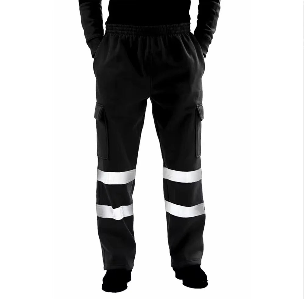 Men's Reflective Safety Work Joggers | Striped Hi-Vis Sweat Pants for Work Uniform — M to 4XL
