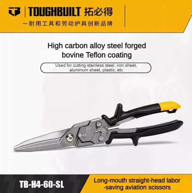 ToughBuilt Aviation Snips | Carbon Steel Cut Shears — Left, Right, Straight & Offset Long