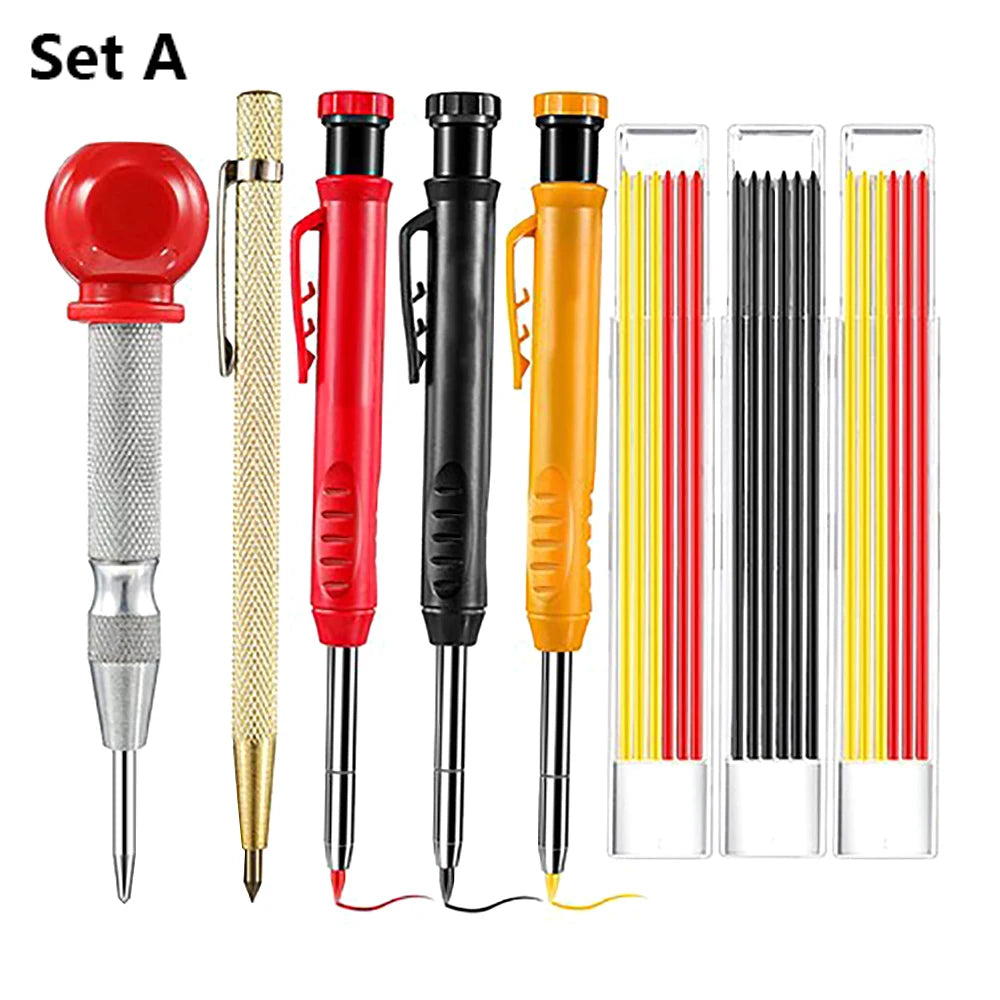 Pro Carpenter Pencil Set | Deep Hole Mechanical Marking Pencils for Woodworking & Construction