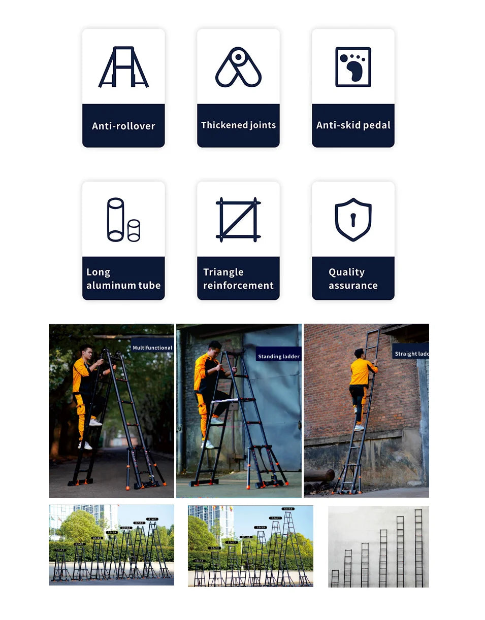 Pro Folding Telescopic Step Ladder | Aluminum Multi-Position Ladder — 2.9M & 3.3M