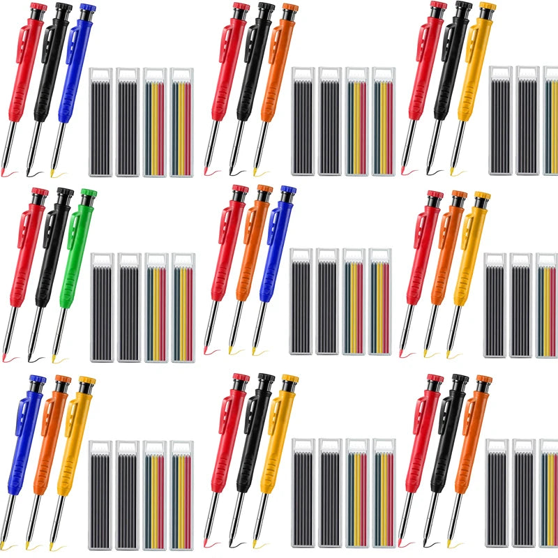 Pro Carpenter Pencil Set | Mechanical Marking Pencil with Built-In Sharpener & Refill Leads