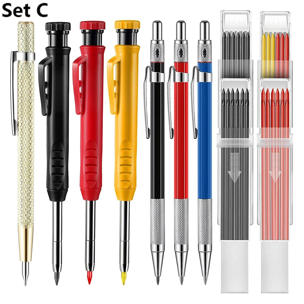Pro Carpenter Pencil Set | Deep Hole Mechanical Marking Pencils for Woodworking & Construction