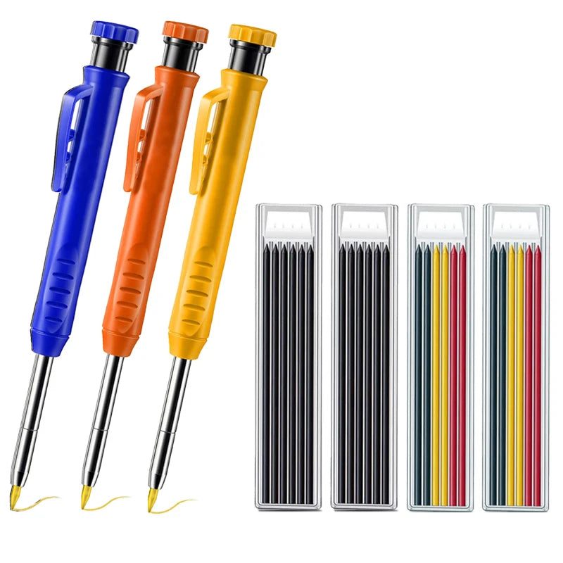 Pro Carpenter Pencil Set | Mechanical Marking Pencil with Built-In Sharpener & Refill Leads