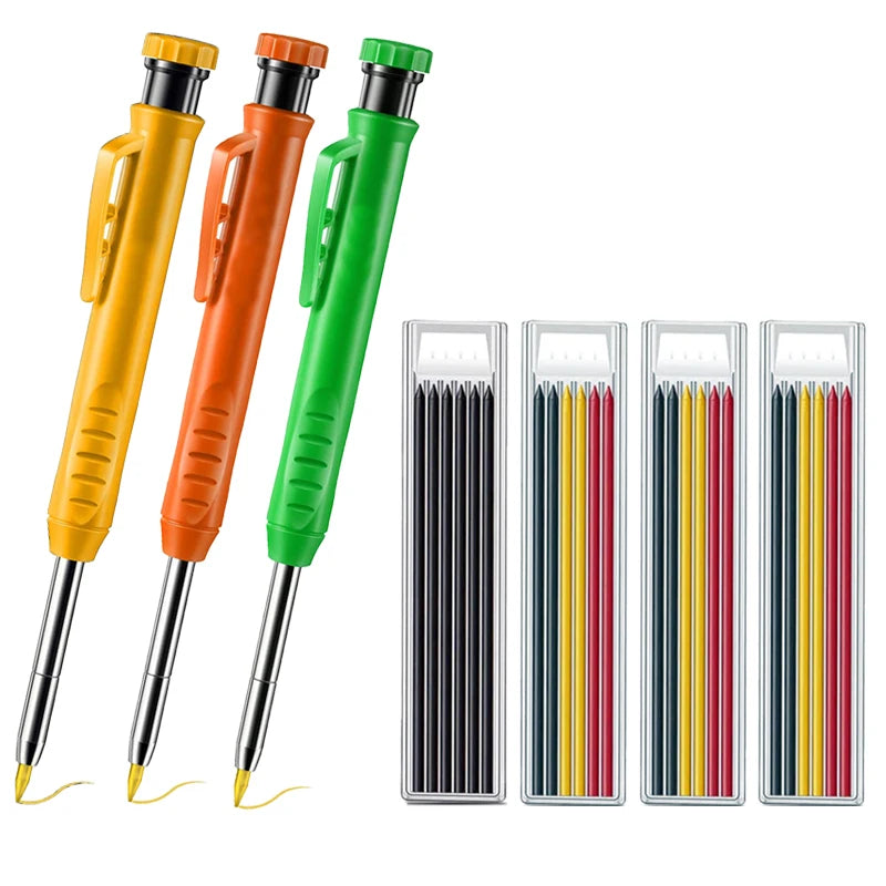 Pro Carpenter Pencil Set | Mechanical Marking Pencil with Built-In Sharpener & Refill Leads