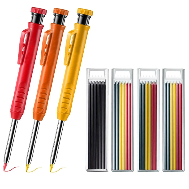 Pro Carpenter Pencil Set | Mechanical Marking Pencil with Built-In Sharpener & Refill Leads