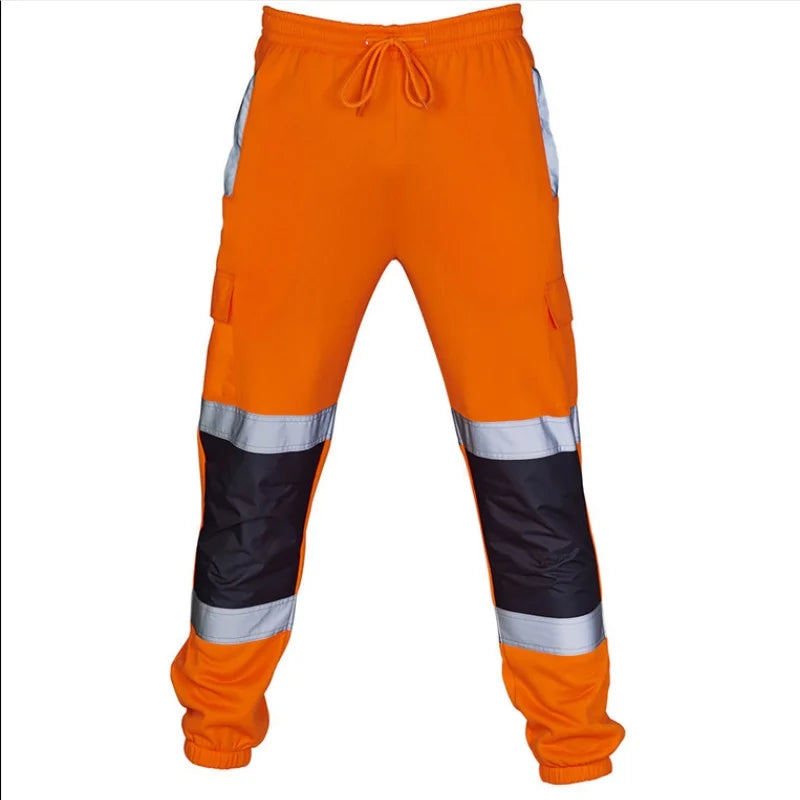 Men's Reflective Safety Work Joggers | Striped Hi-Vis Sweat Pants for Work Uniform — M to 4XL