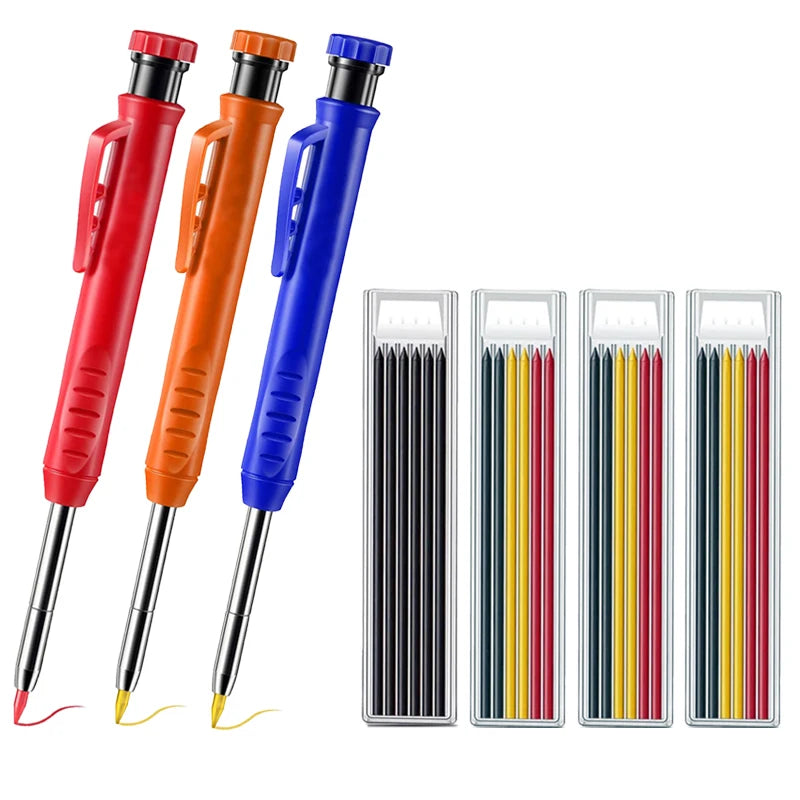 Pro Carpenter Pencil Set | Mechanical Marking Pencil with Built-In Sharpener & Refill Leads