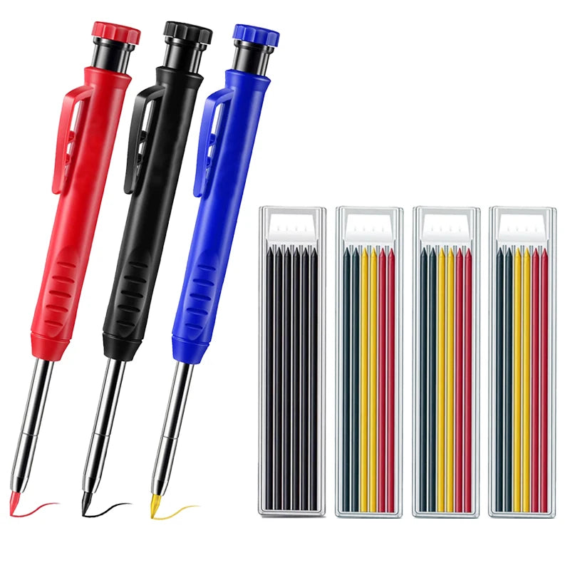 Pro Carpenter Pencil Set | Mechanical Marking Pencil with Built-In Sharpener & Refill Leads
