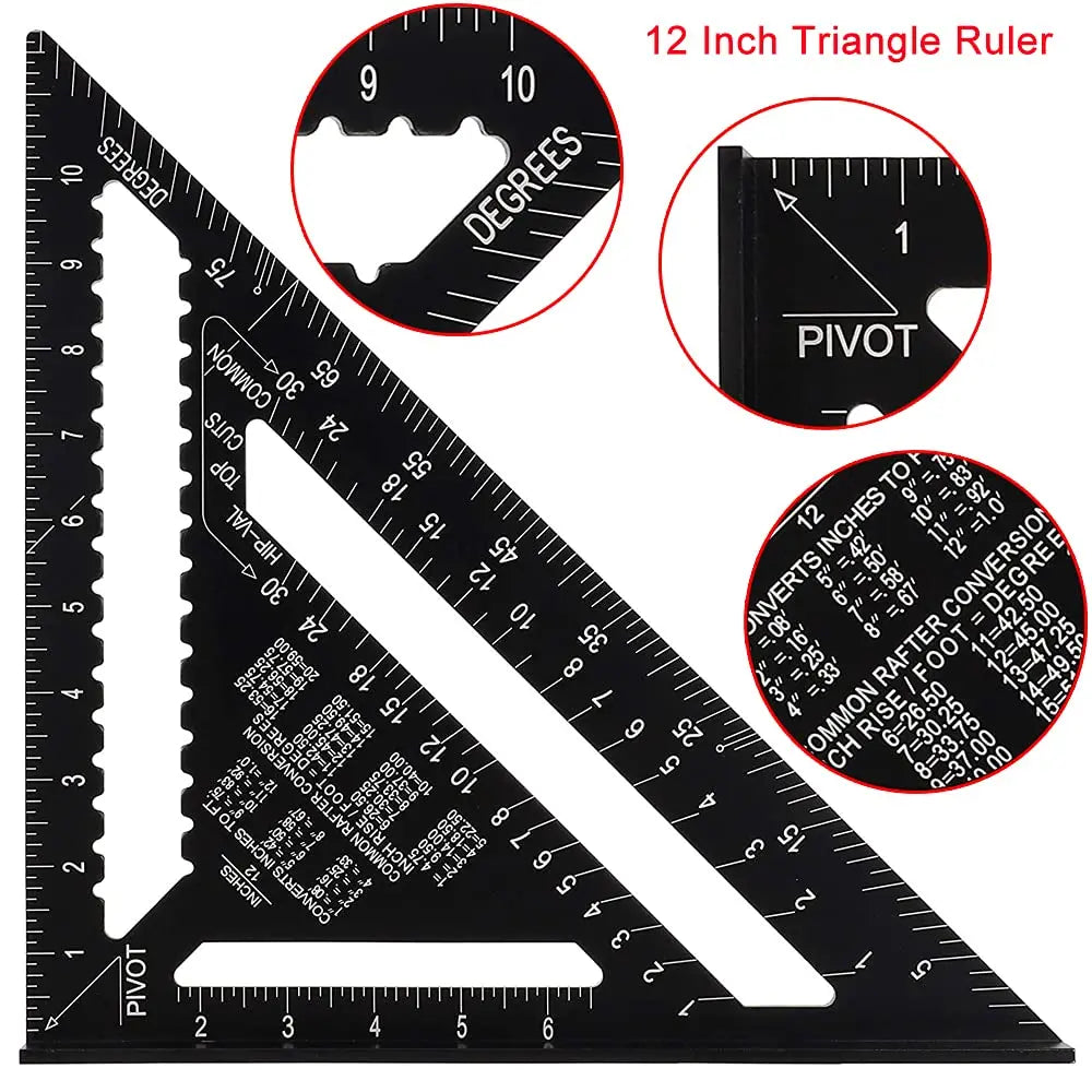 Aluminum Rafter Square | Triangle Ruler & Protractor for Woodworking & Framing