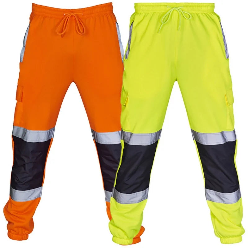 Men's Reflective Safety Work Joggers | Striped Hi-Vis Sweat Pants for Work Uniform — M to 4XL