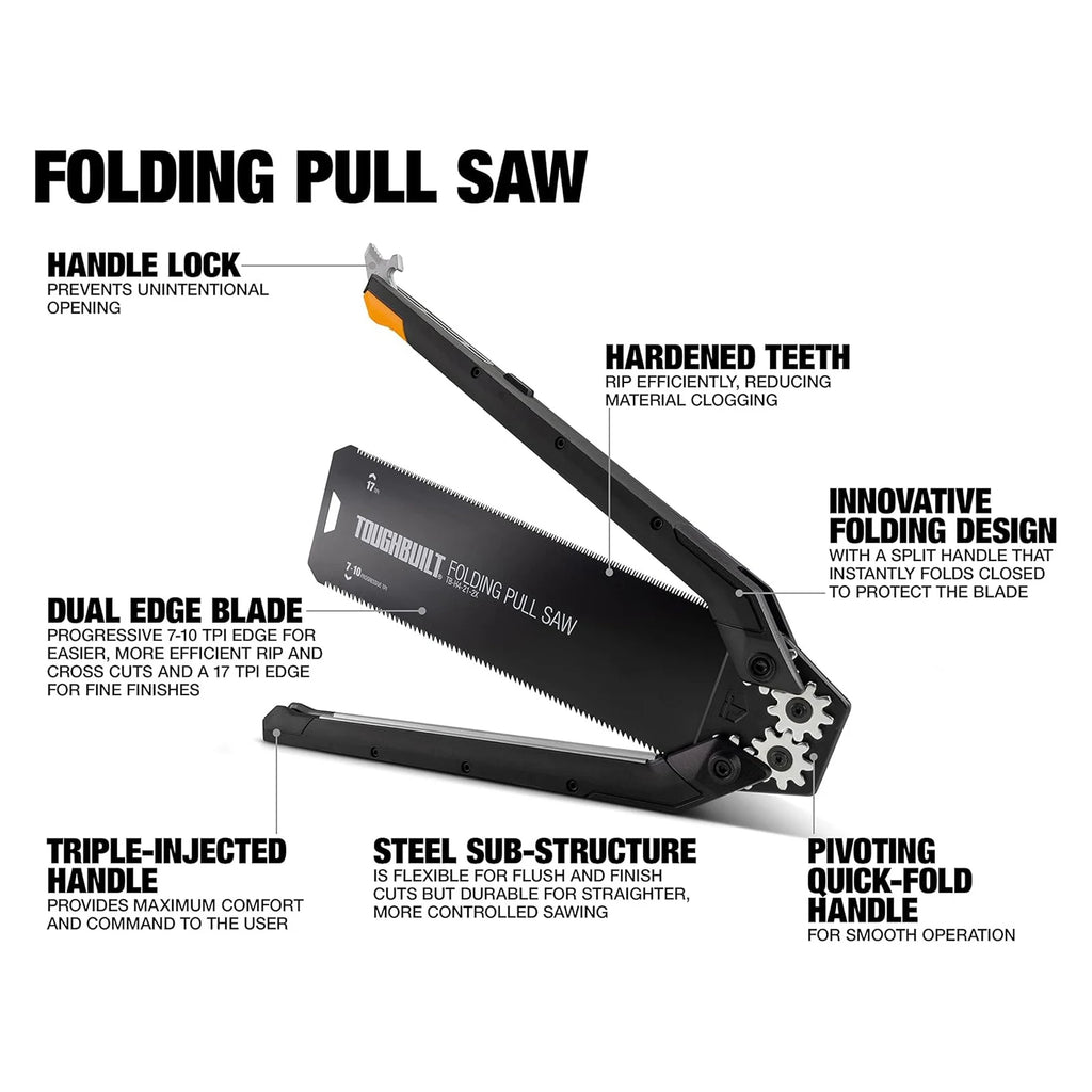 ToughBuilt Folding Pull Saw | Double-Edge Blade with In-Handle Storage | TB-H4-21-2X