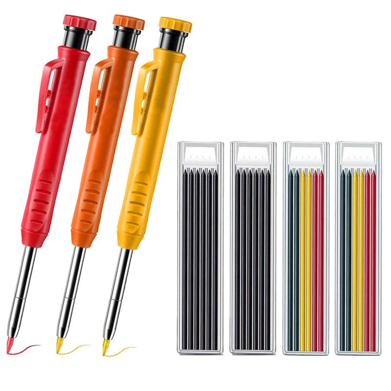 Pro Carpenter Pencil Set | Mechanical Marking Pencil with Built-In Sharpener & Refill Leads