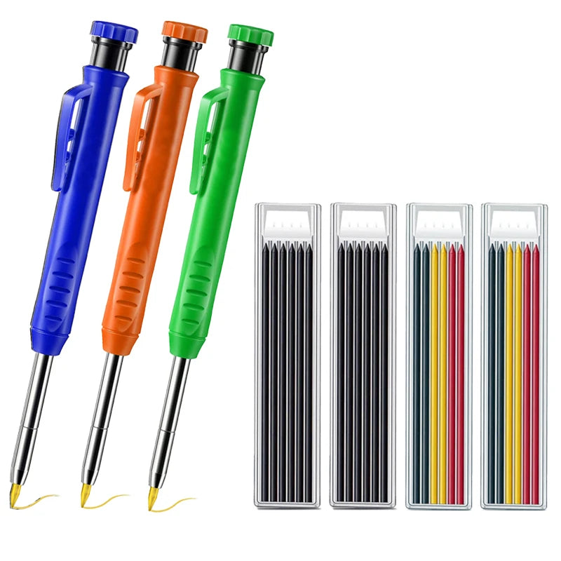 Pro Carpenter Pencil Set | Mechanical Marking Pencil with Built-In Sharpener & Refill Leads