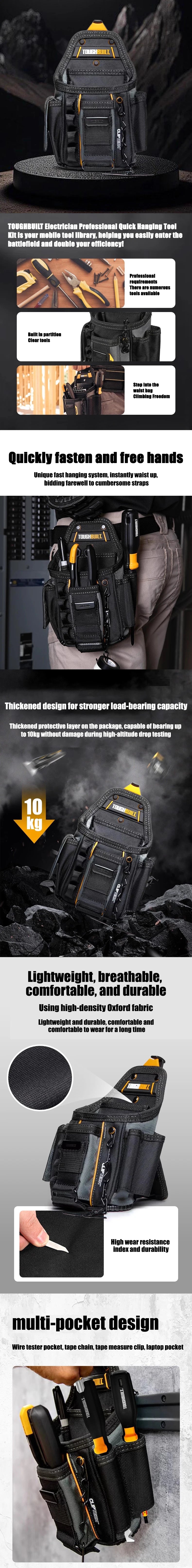 ToughBuilt Electrician Tool Pouch | 13-Pocket ClipTech Waist Bag with Kickstand | TBL-CT-434