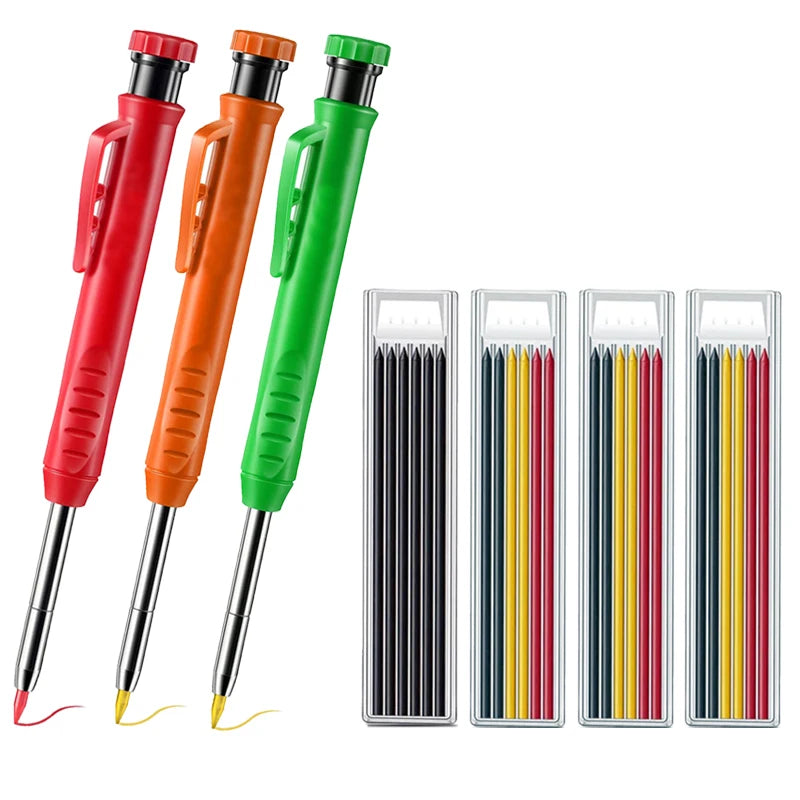 Pro Carpenter Pencil Set | Mechanical Marking Pencil with Built-In Sharpener & Refill Leads