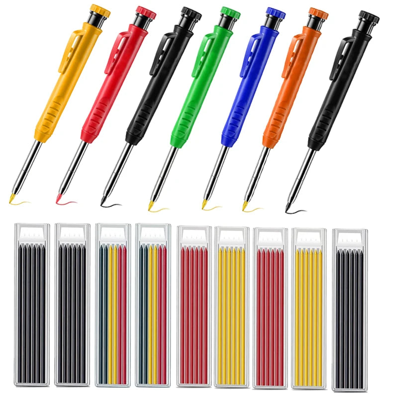 Pro Carpenter Pencil Set | Mechanical Marking Pencil with Built-In Sharpener & Refill Leads