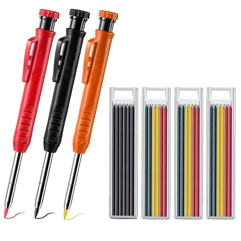 Pro Carpenter Pencil Set | Mechanical Marking Pencil with Built-In Sharpener & Refill Leads