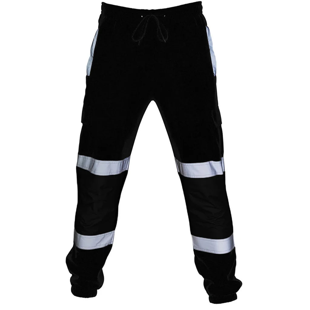 Men's Reflective Safety Work Joggers | Striped Hi-Vis Sweat Pants for Work Uniform — M to 4XL