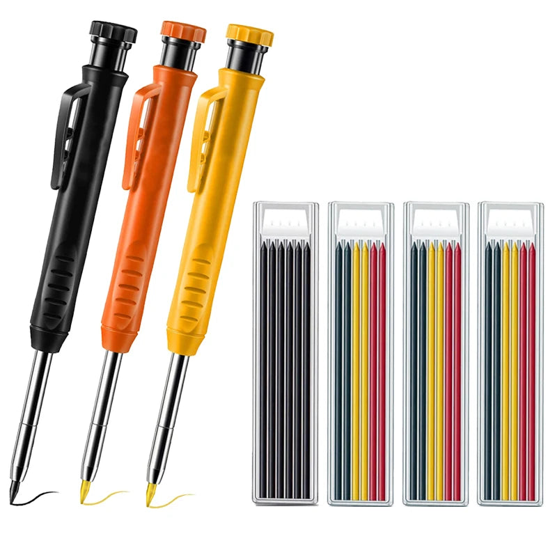 Pro Carpenter Pencil Set | Mechanical Marking Pencil with Built-In Sharpener & Refill Leads